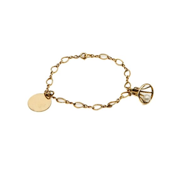 Vintage 9K Yellow Gold Charm Bracelet With Two Charms Size 7.3 Inches - Picture 2 of 2